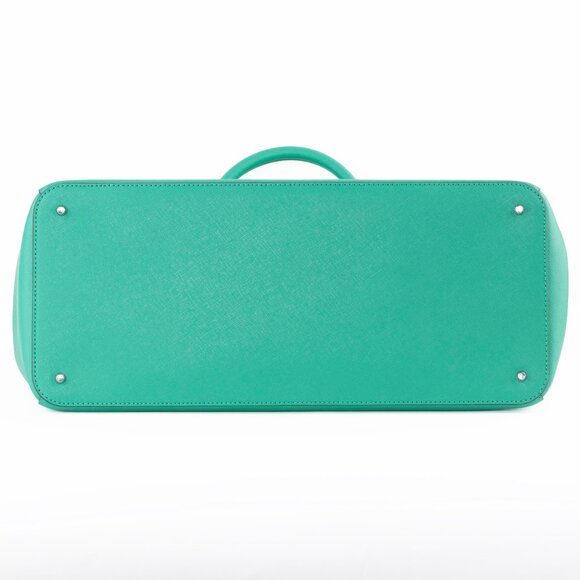 NWOT Lauren Ralph Lauren Large Hanna Satchel Crosshatch Leather Emerald Green - Picture 6 of 11